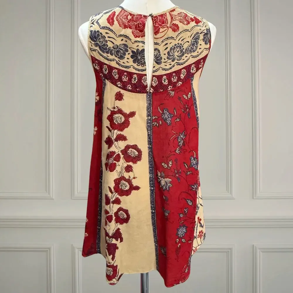 Free People Russian Circles Boho Botanical Sleeveless Shift Mini Dress Red XS